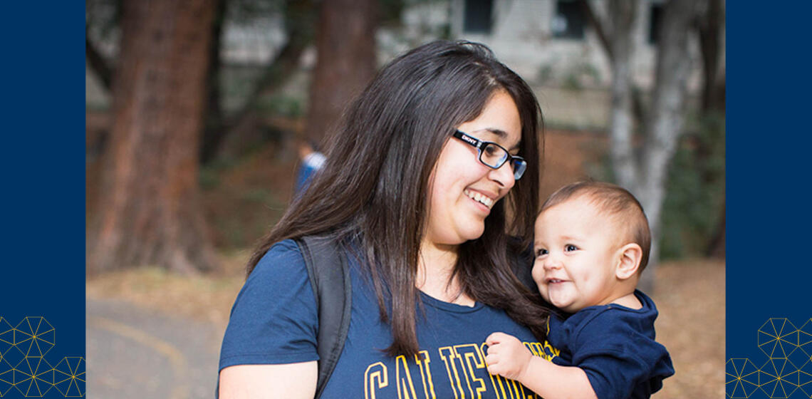 UC Berkeley student parent holding her infant son